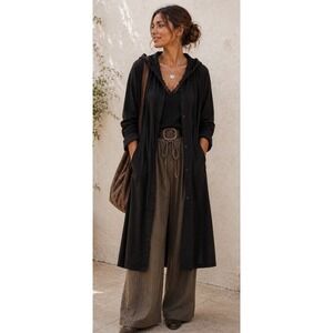 BABETTE San Francisco Black Hooded Long Duster Rain Coat  Lagenlook Small‎ USA